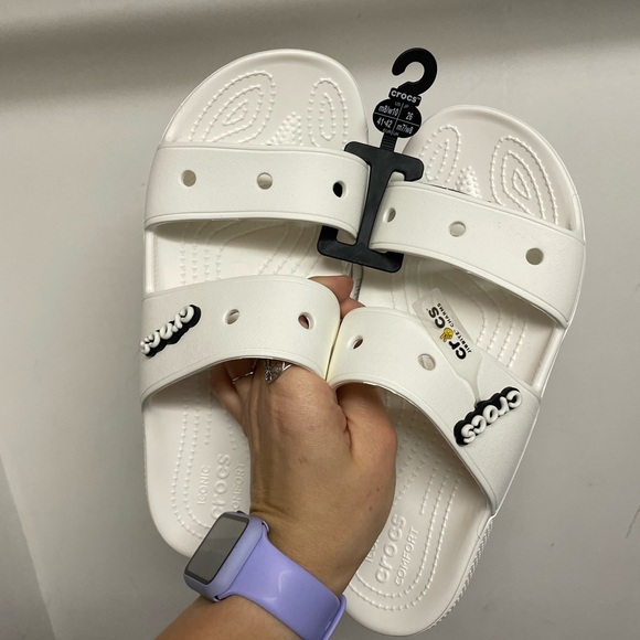 White double strap slides crocs m8 w10 - Picture 1 of 2
